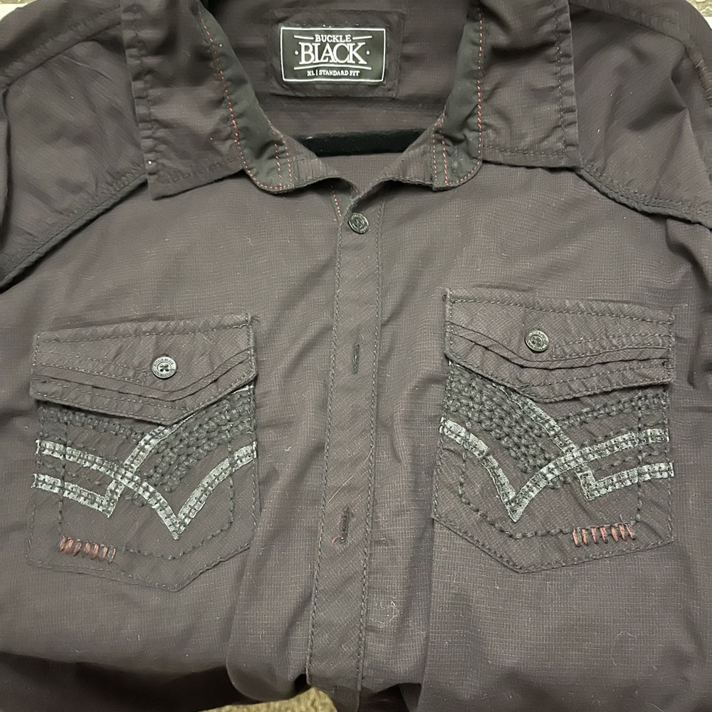 Buckle black button up shirt